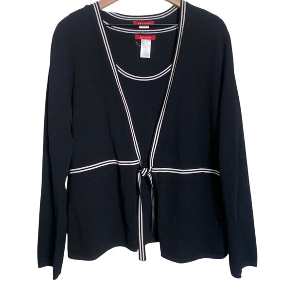 Vintage Anne Klein Cardigan Set Black White Sweater Tank XL - Picture 6 of 8